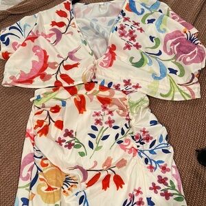 Floral Multicolor Two Piece Crop Dress Set